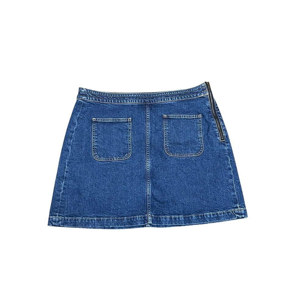 LOFT Denim‎ Mini Skirt Womens 12 Blue Side Zip Patch Pocket A-Line Preppy Summer